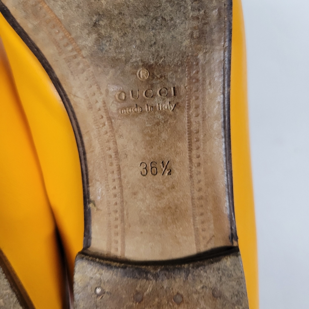 Gucci Brixton Yellow Orange Leather Horsebit Loafer Shoes 36.5 6.5 - Picture 5 of 10